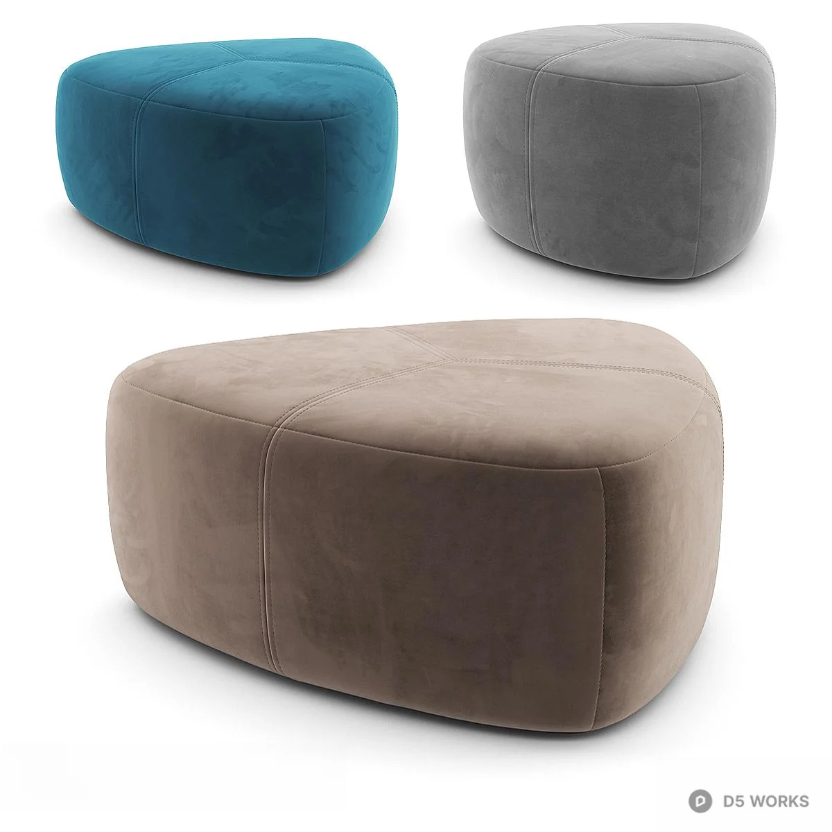 Velvet Upholstered Organic Shape Stool 3d model - Image 1