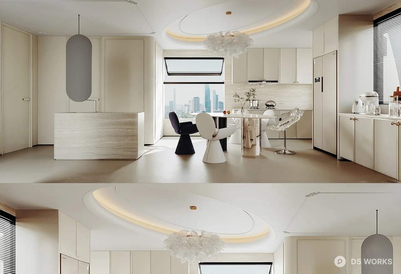 Modern Minimalist Living Dining Space 3d model - Image 1