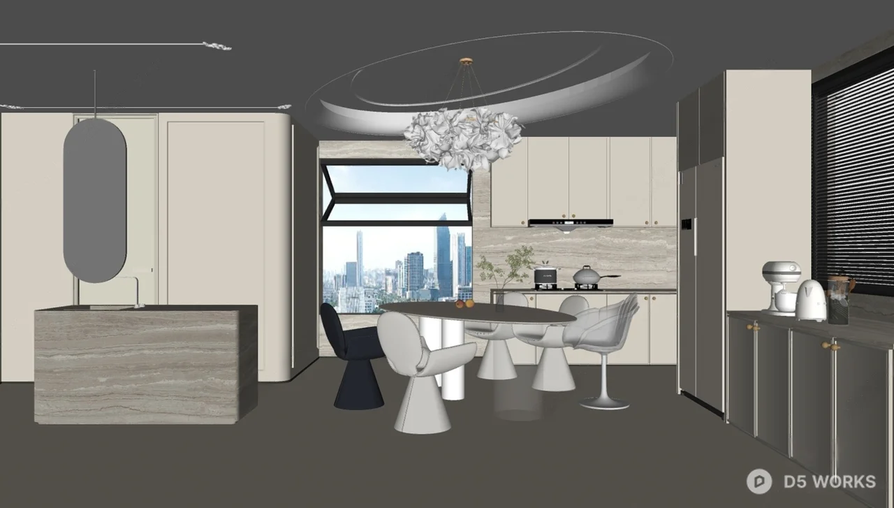 Modern Minimalist Living Dining Space 3d model thumbnail 2
