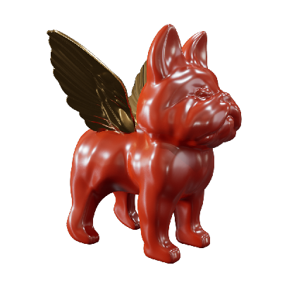 Sculpture Brown-yellow Tengu ceramic 