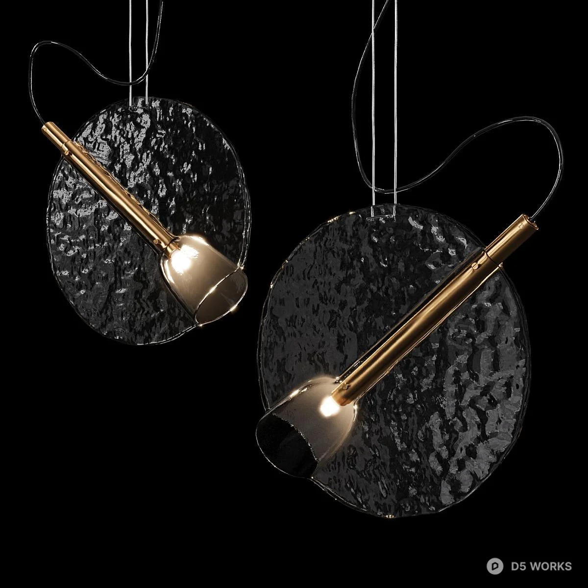 Textured Glass Pendant Lamp With Brass Arm 3d model thumbnail 2