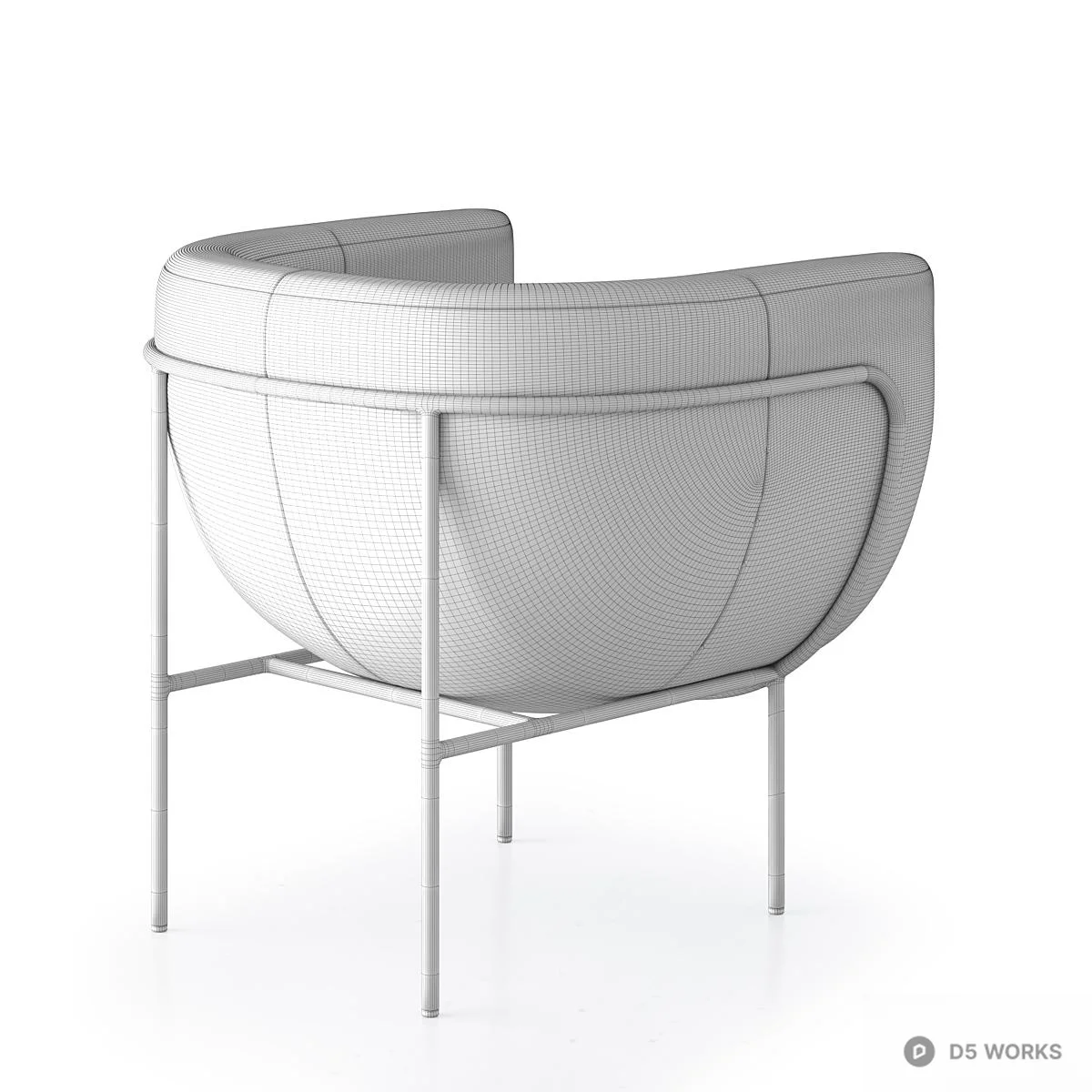 Minimalist Upholstered Armchair With Metal Frame 3d model thumbnail 5