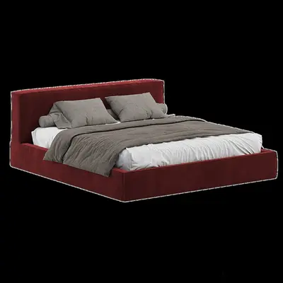 Velvet Upholstered Platform Bed 3d model
