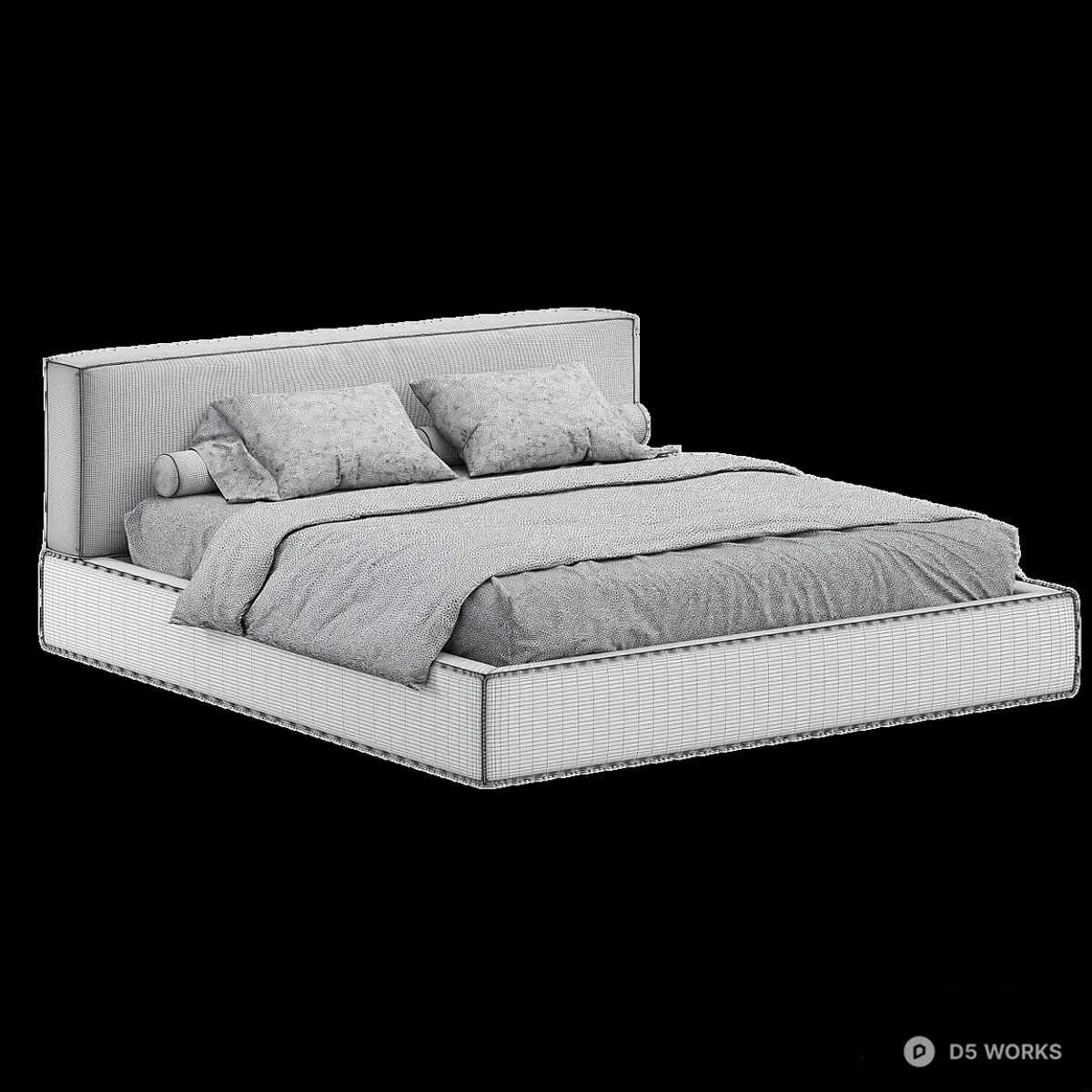 Velvet Upholstered Platform Bed 3d model thumbnail 3