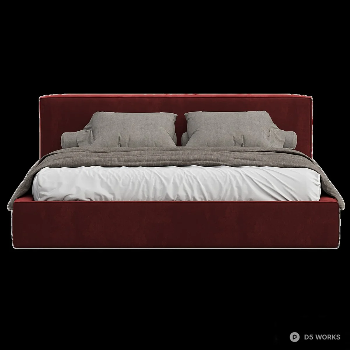 Velvet Upholstered Platform Bed 3d model thumbnail 2
