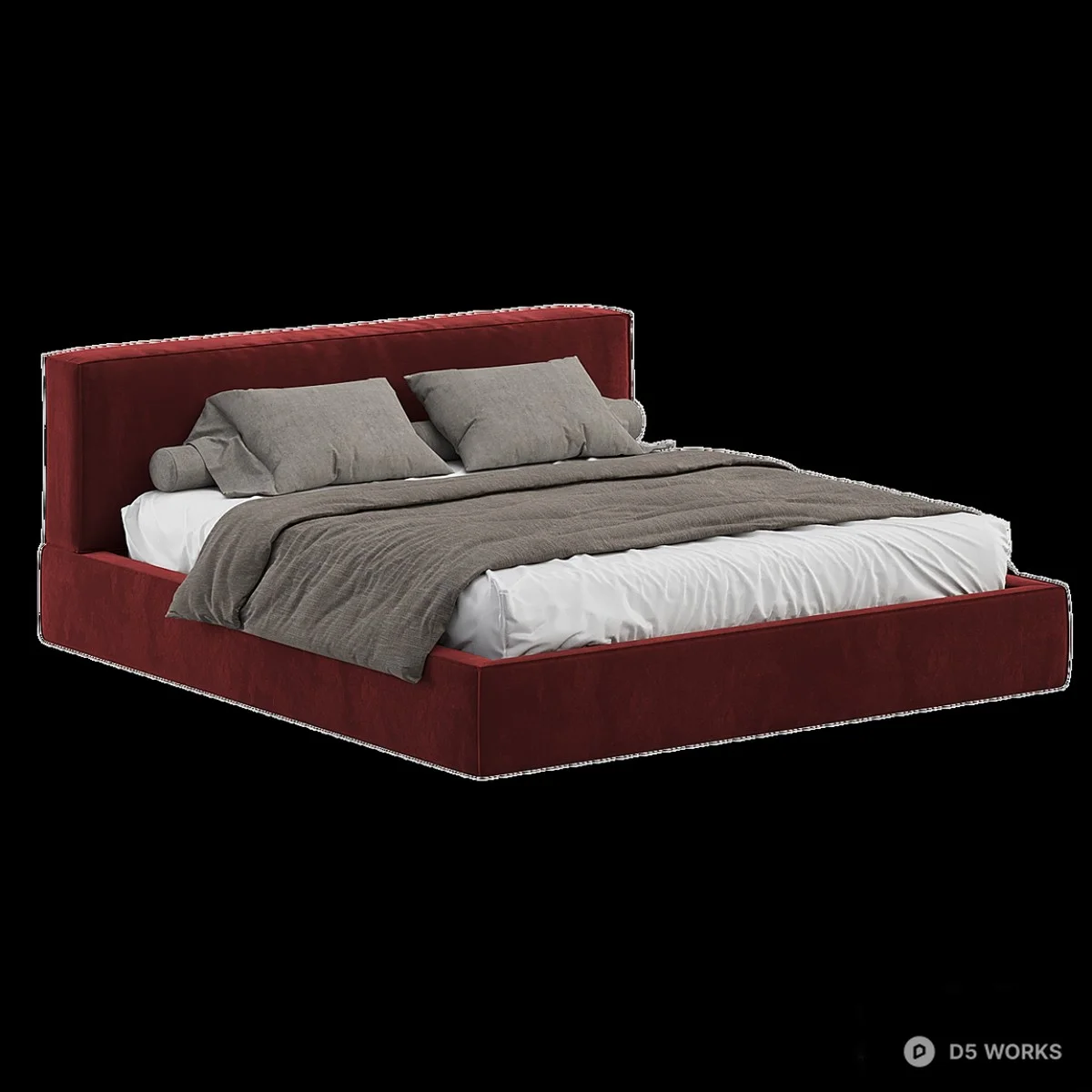 Velvet Upholstered Platform Bed 3d model - Image 1