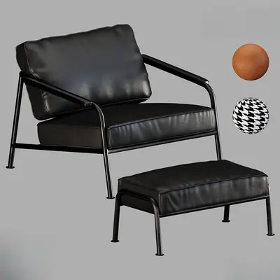 Black Leather Armchair With Metal Frame 3d model