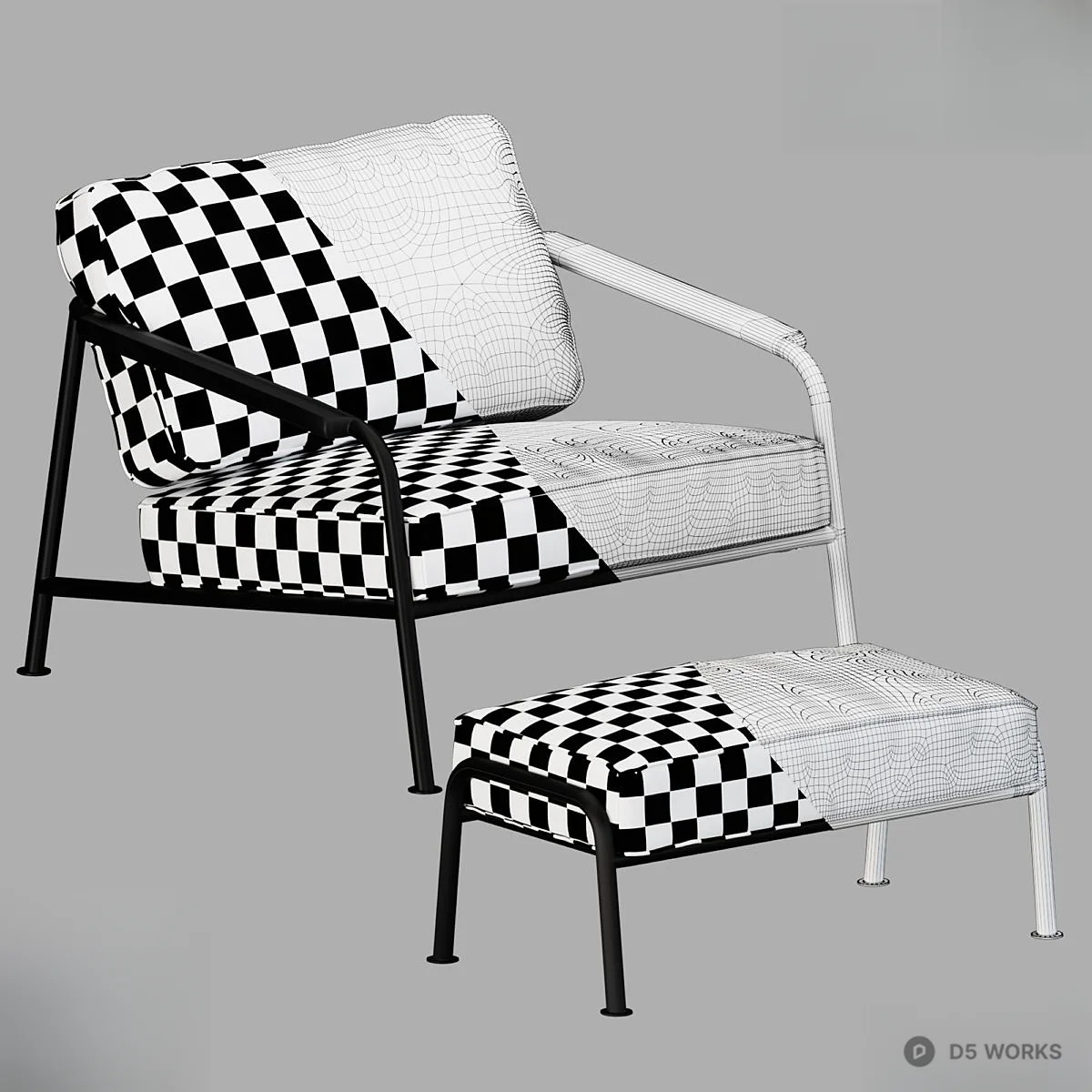 Black Leather Armchair With Metal Frame 3d model thumbnail 3