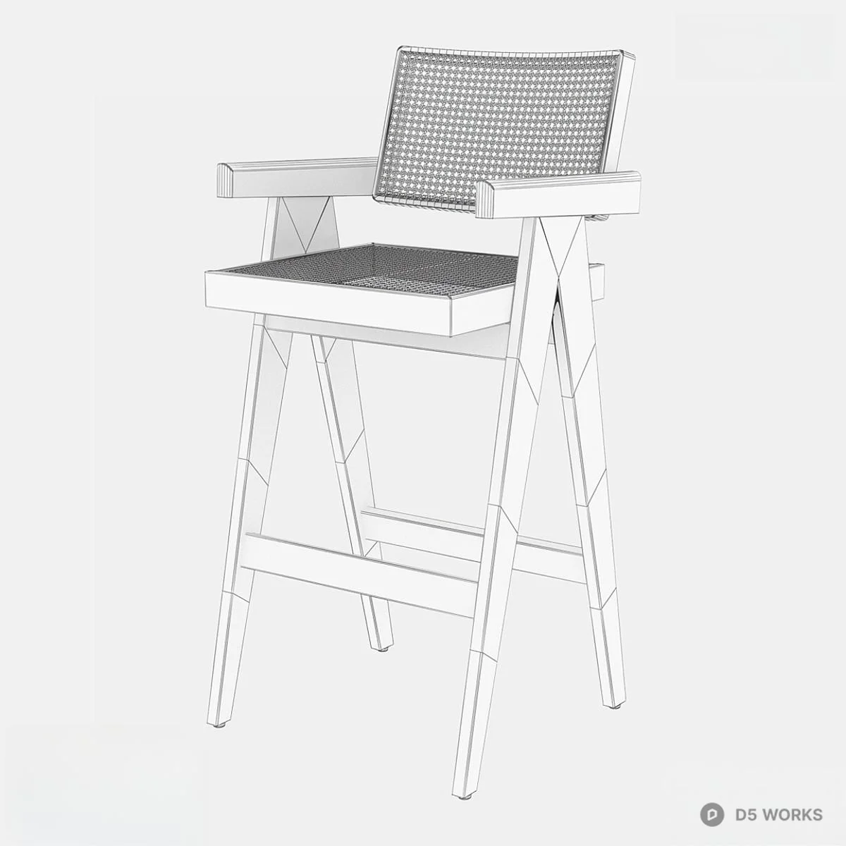 Rattan Back Bar Stool With Black Frame 3d model thumbnail 2