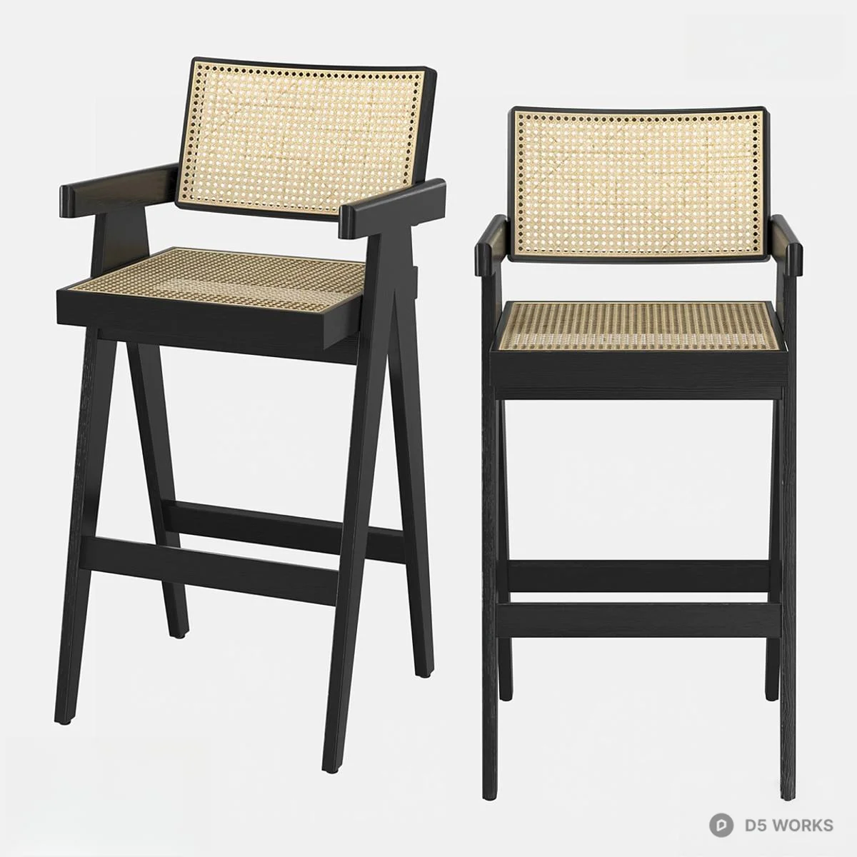 Rattan Back Bar Stool With Black Frame 3d model - Image 1