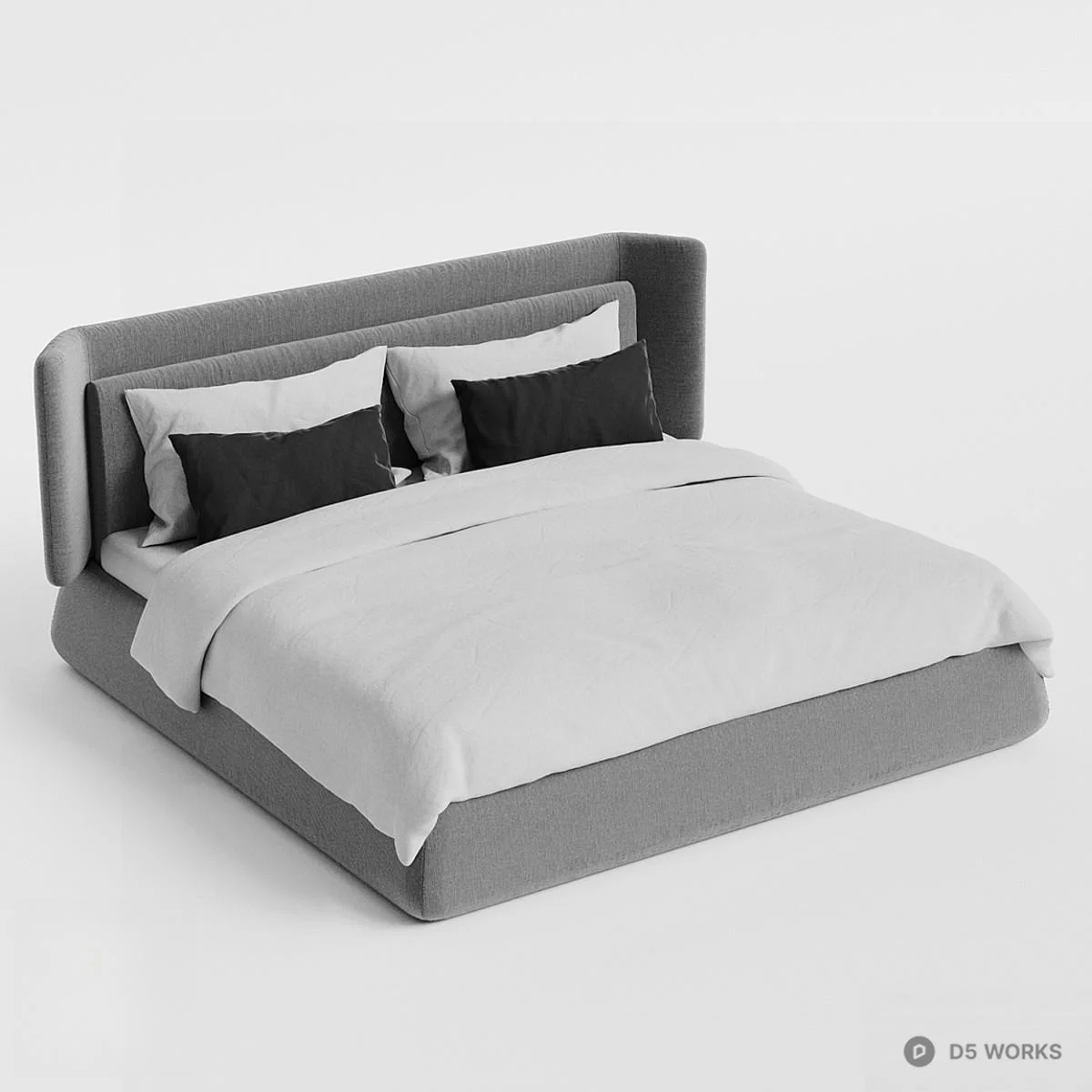 Modern Upholstered Double Bed 3d model thumbnail 2