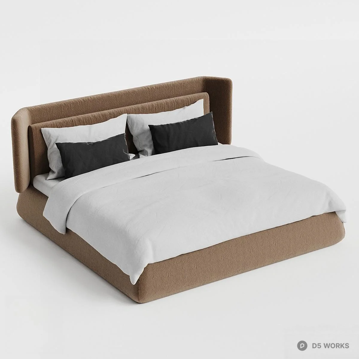Modern Upholstered Double Bed 3d model thumbnail 3