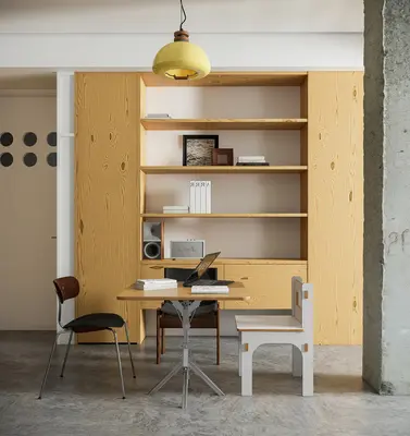 Modern Minimalist Log-style Workspace Scene 3d model