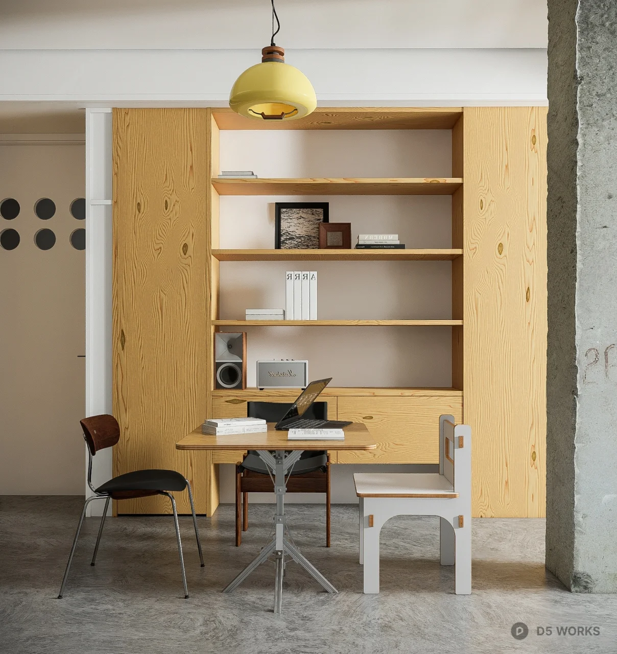 Modern Minimalist Log-style Workspace Scene 3d model - Image 1