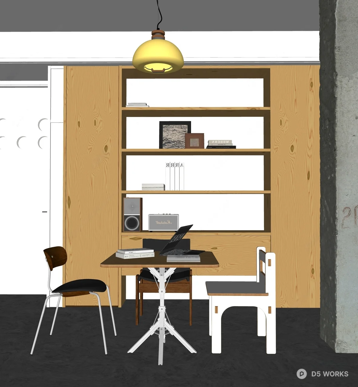 Modern Minimalist Log-style Workspace Scene 3d model thumbnail 2