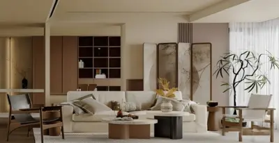 Mid Century Modern Living Dining Space 3d model