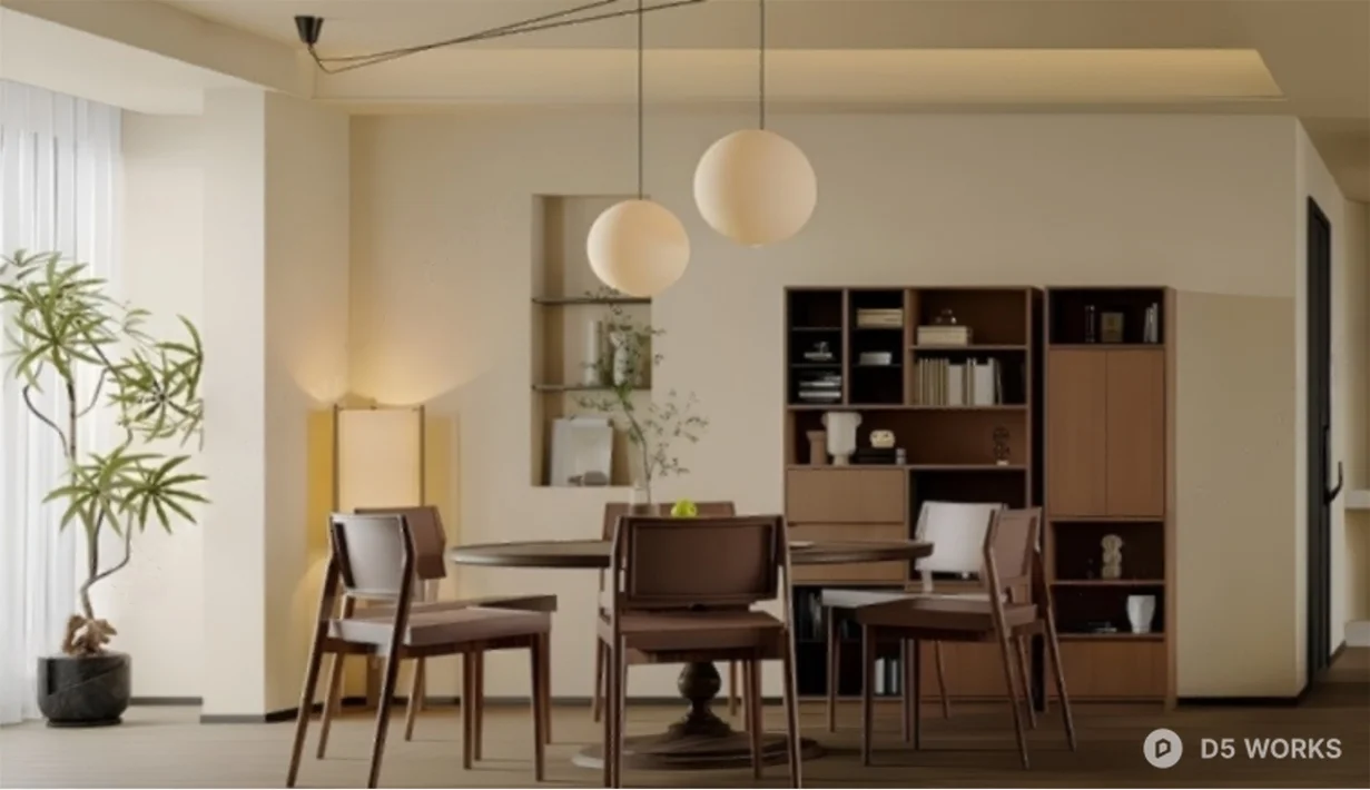 Mid Century Modern Living Dining Space 3d model thumbnail 2