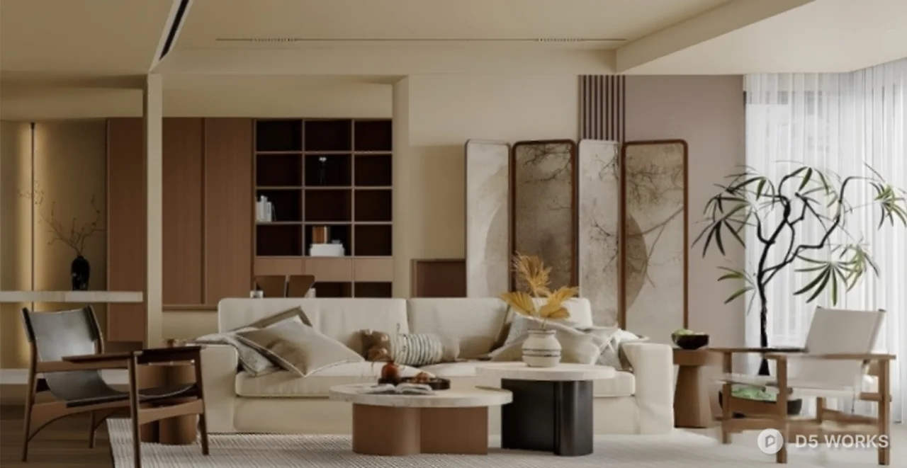 Mid Century Modern Living Dining Space 3d model - Image 1