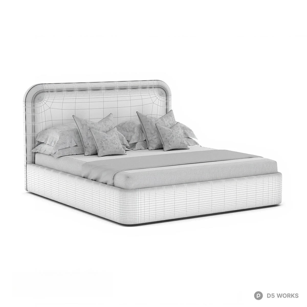 Upholstered Double Bed With Contrast Trim 3d model thumbnail 4