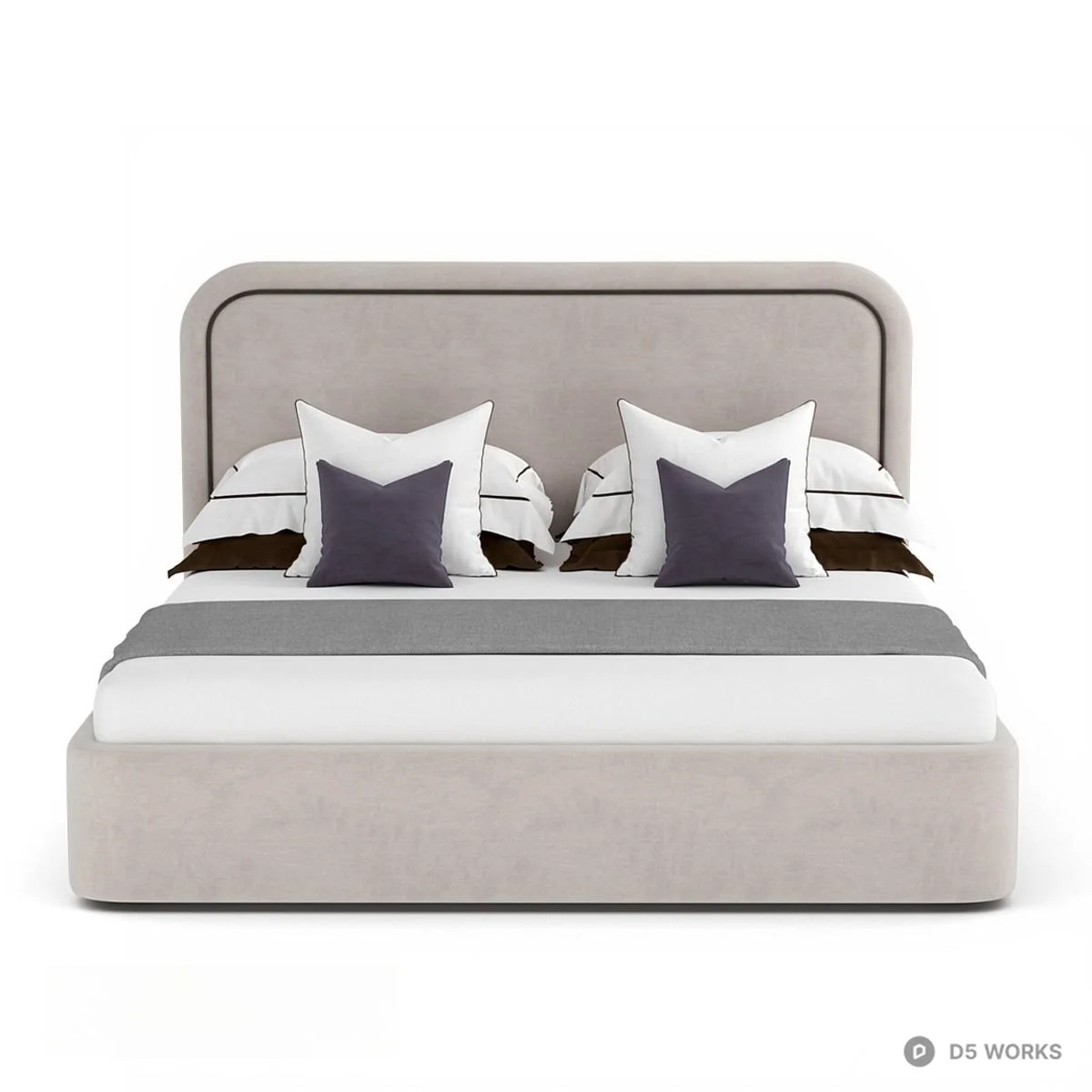 Upholstered Double Bed With Contrast Trim 3d model thumbnail 2