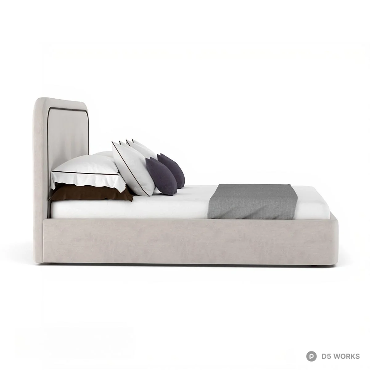 Upholstered Double Bed With Contrast Trim 3d model thumbnail 3