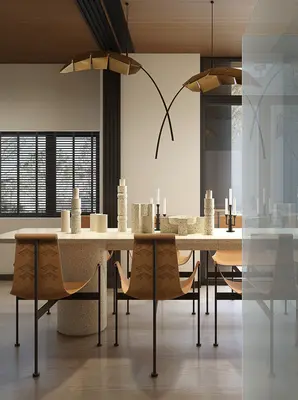 Modern Minimalist Dining Room with Sculptural Pendant Lights 3d model