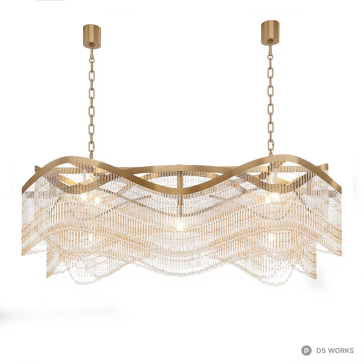 Wavy Gold Contemporary Chandelier 3d model thumbnail 3