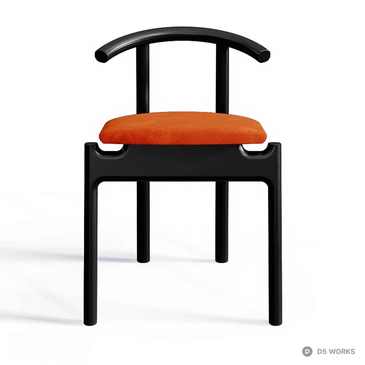 Sleek Black Frame Chair With Orange Upholstered Seat 3d model thumbnail 3