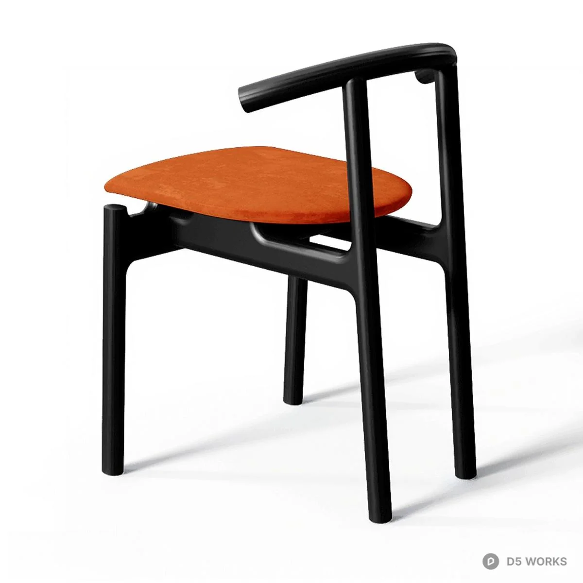 Sleek Black Frame Chair With Orange Upholstered Seat 3d model thumbnail 2