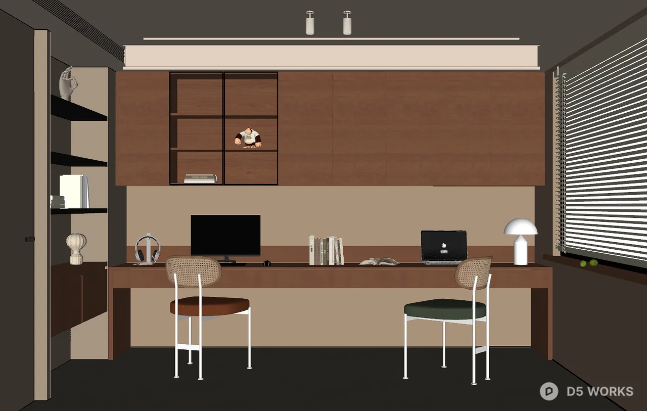 Minimalist Wooden Study Room With Built In Cabinets 3d model thumbnail 2