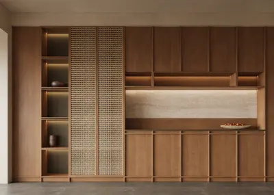 Minimalist Wooden Living Room Storage Wall 3d model