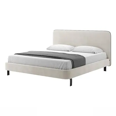 Upholstered Platform Bed With Minimalist Headboard 3d model