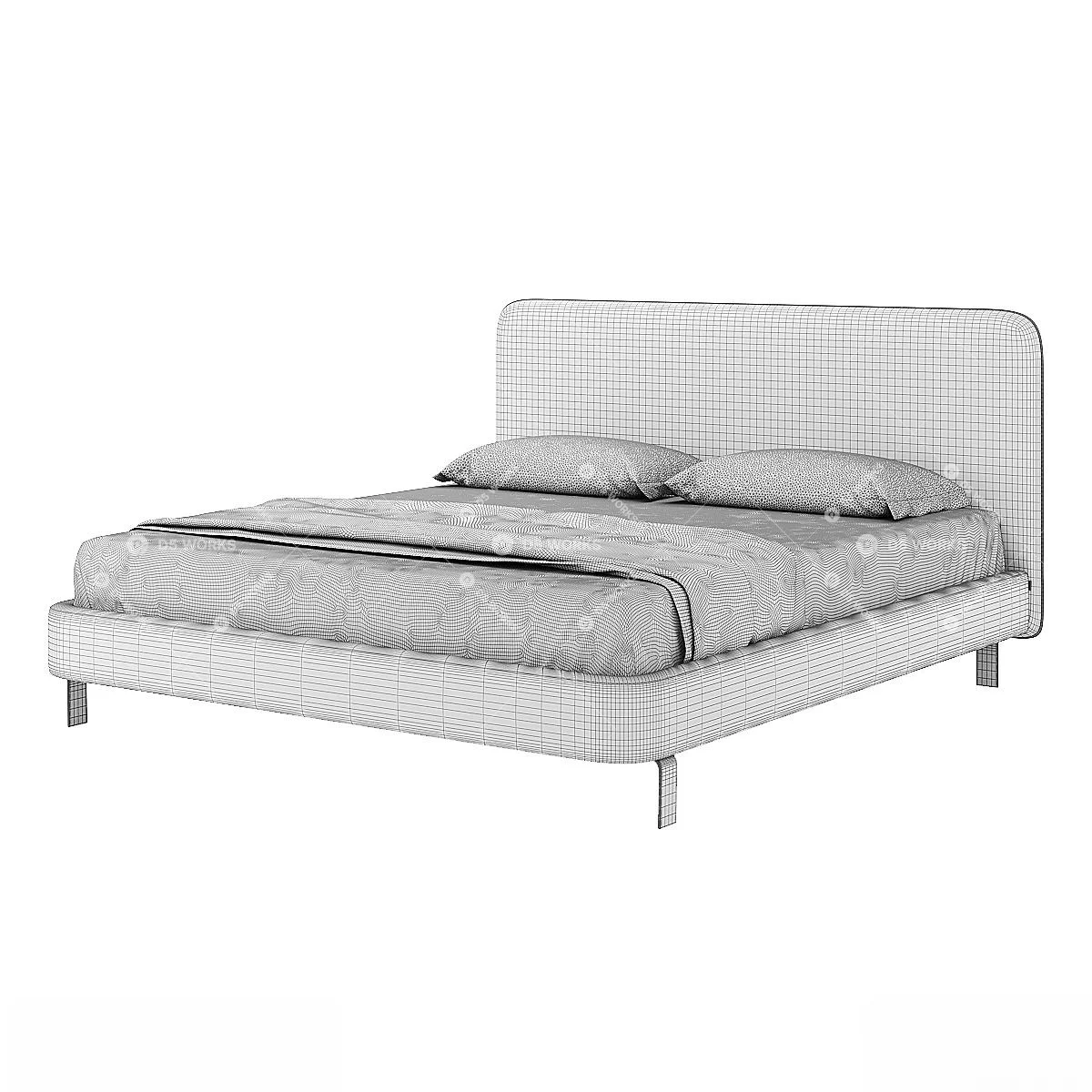 Upholstered Platform Bed With Minimalist Headboard 3d model thumbnail 4