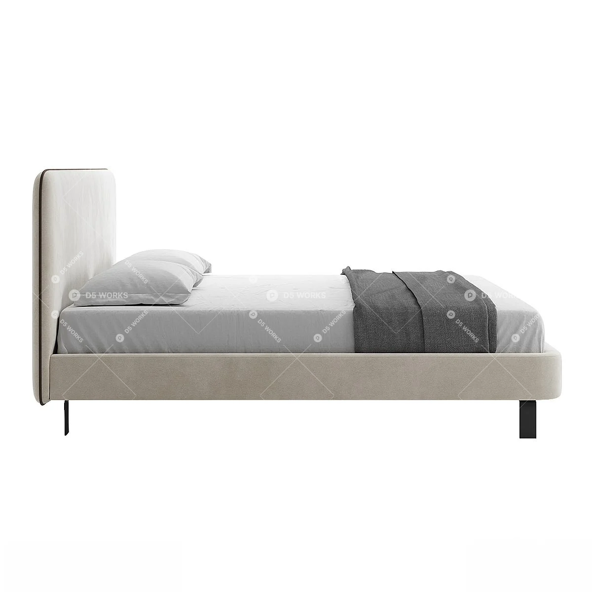 Upholstered Platform Bed With Minimalist Headboard 3d model thumbnail 3