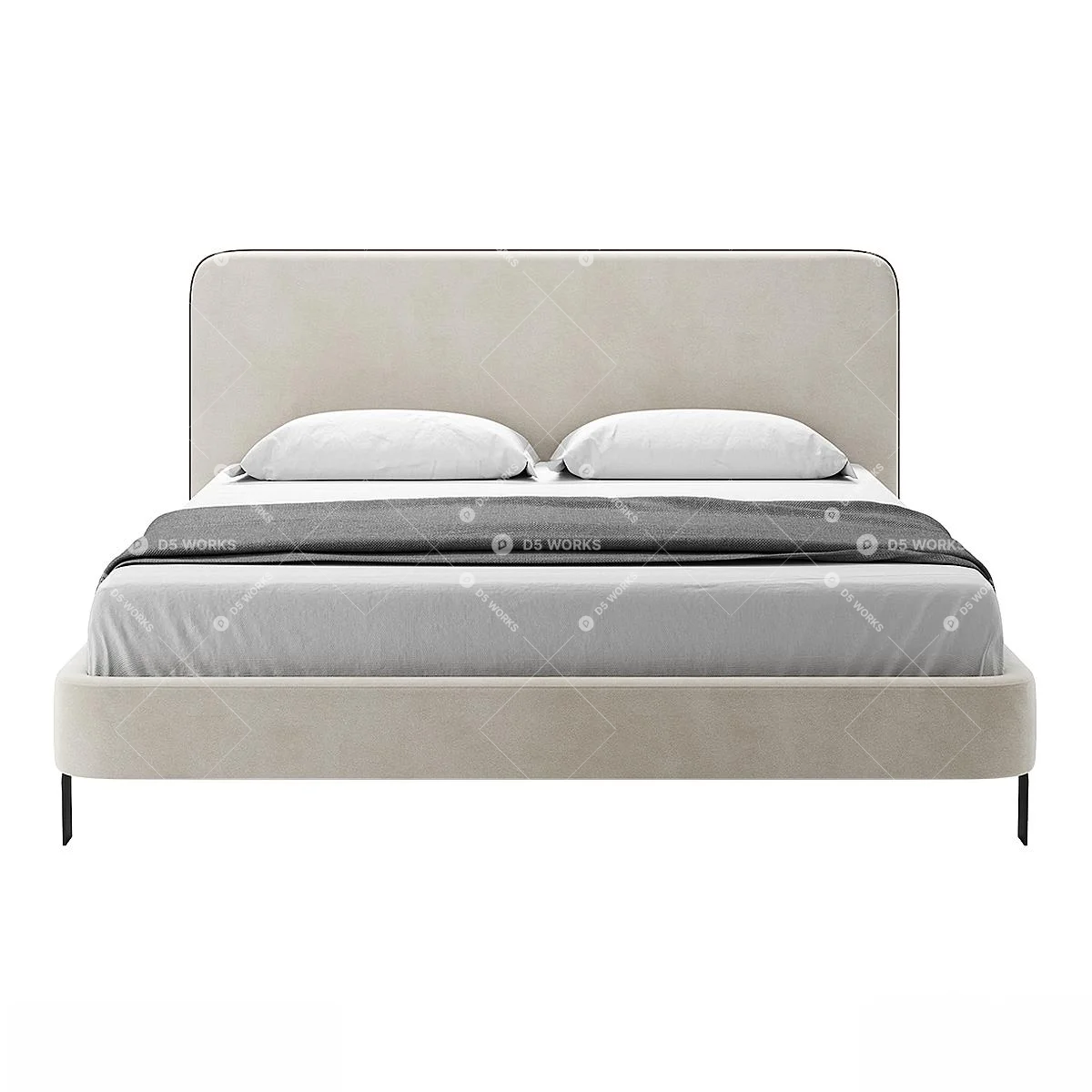 Upholstered Platform Bed With Minimalist Headboard 3d model thumbnail 2