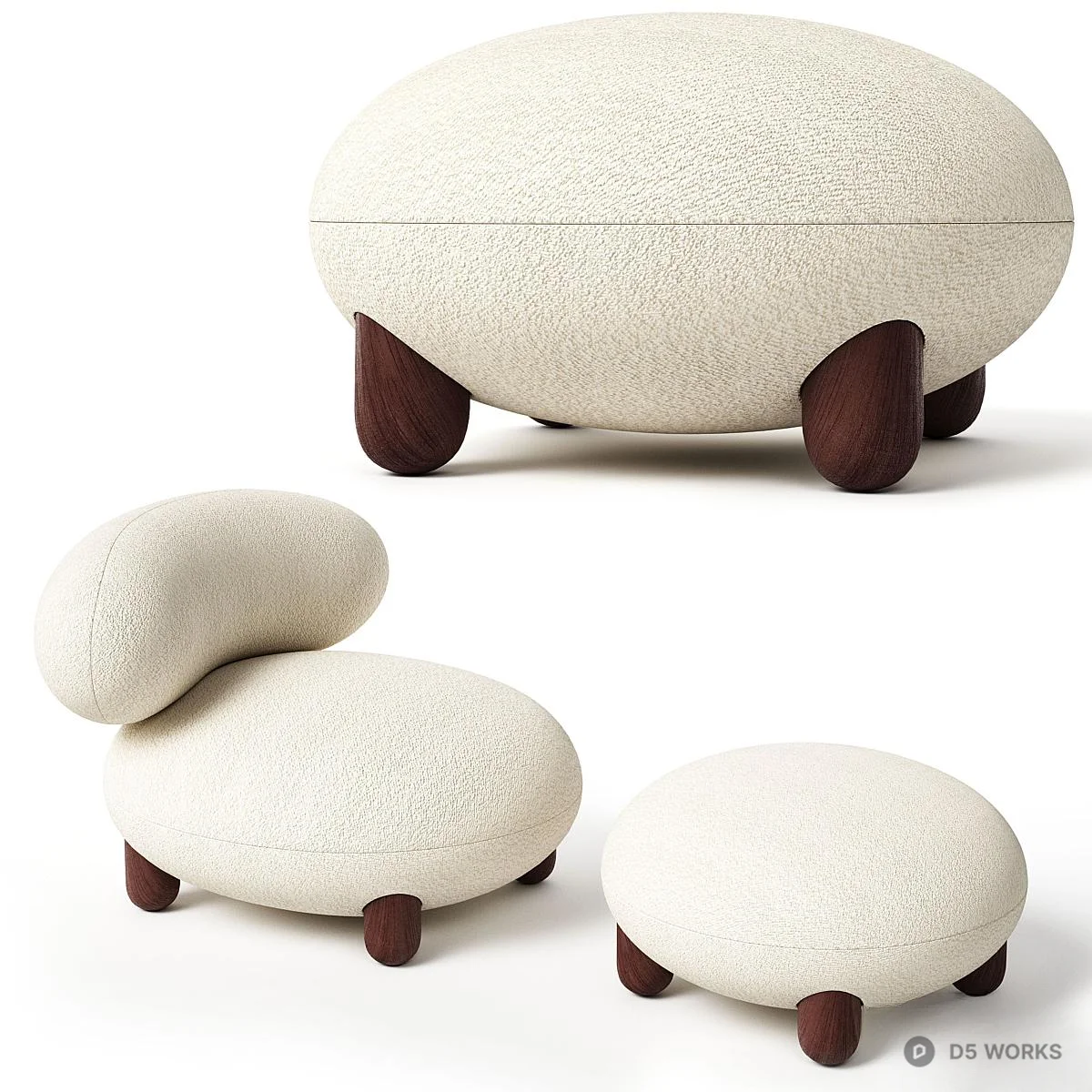 Organic Form Upholstered Lounge Chair 3d model thumbnail 2