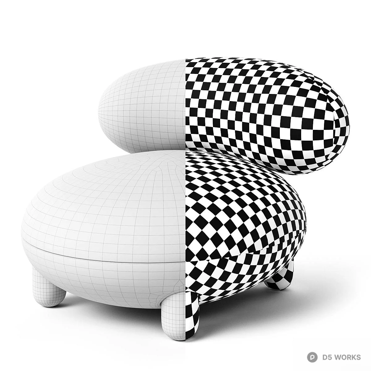Organic Form Upholstered Lounge Chair 3d model thumbnail 6