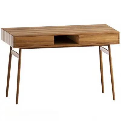 Mid-Century Modern Wood Desk With Drawers 3d model