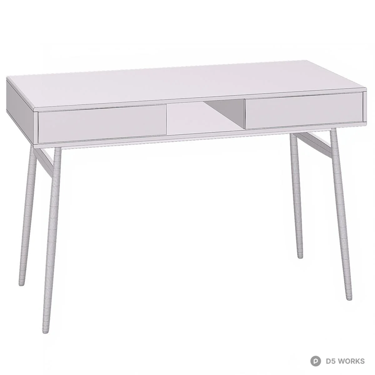 Mid-Century Modern Wood Desk With Drawers 3d model thumbnail 2
