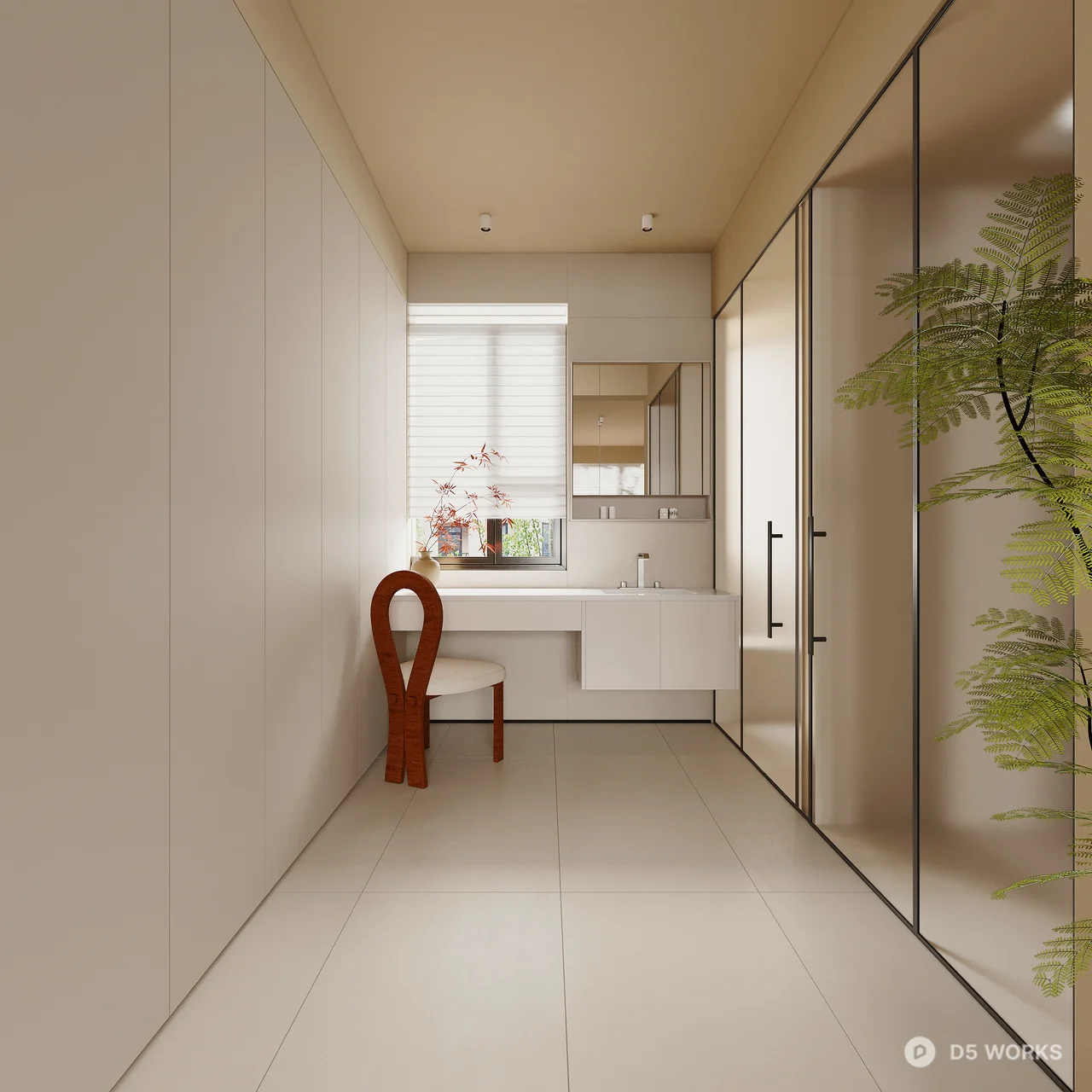 Mid Century Modern Bedroom with Warm Lighting 3d model thumbnail 3