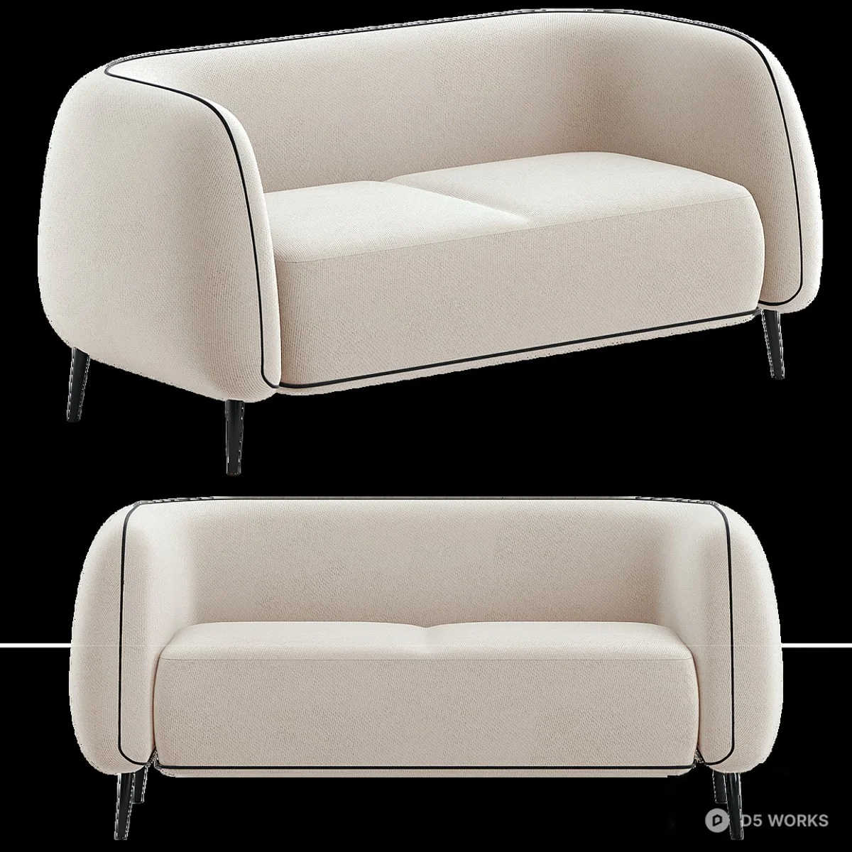 Minimalist Upholstered Two-Seater Sofa 3d model - Image 1