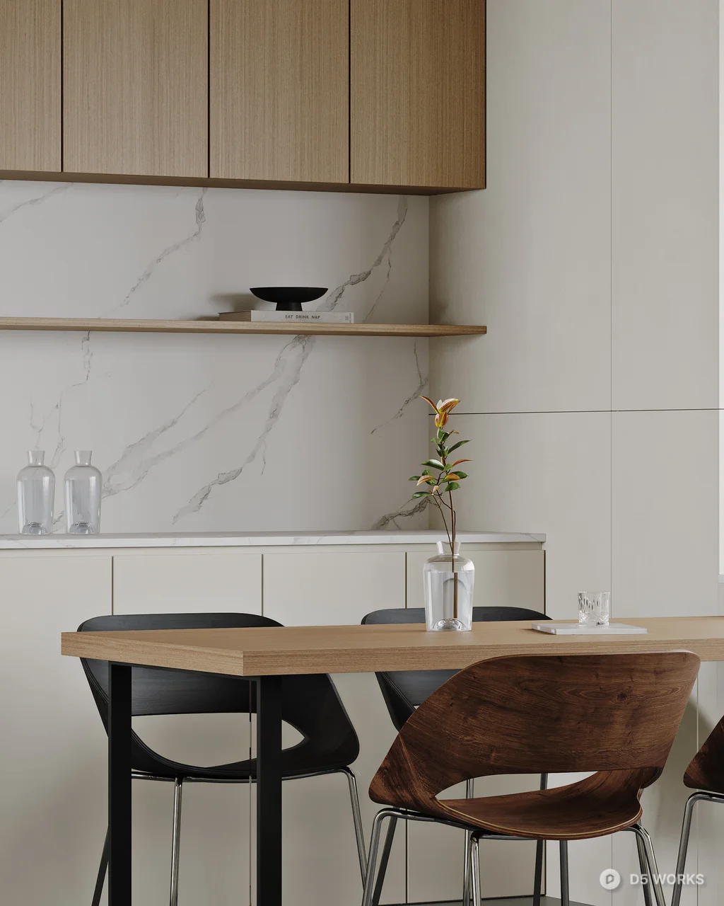 Minimalist Home Dining Room with Integrated Cabinetry 3d model thumbnail 3