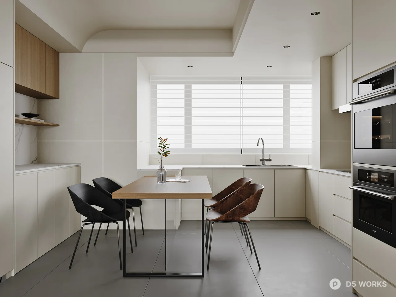 Minimalist Home Dining Room with Integrated Cabinetry 3d model thumbnail 2