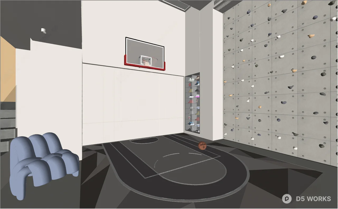 Modern Home Gym with Basketball Hoop 3d model thumbnail 2