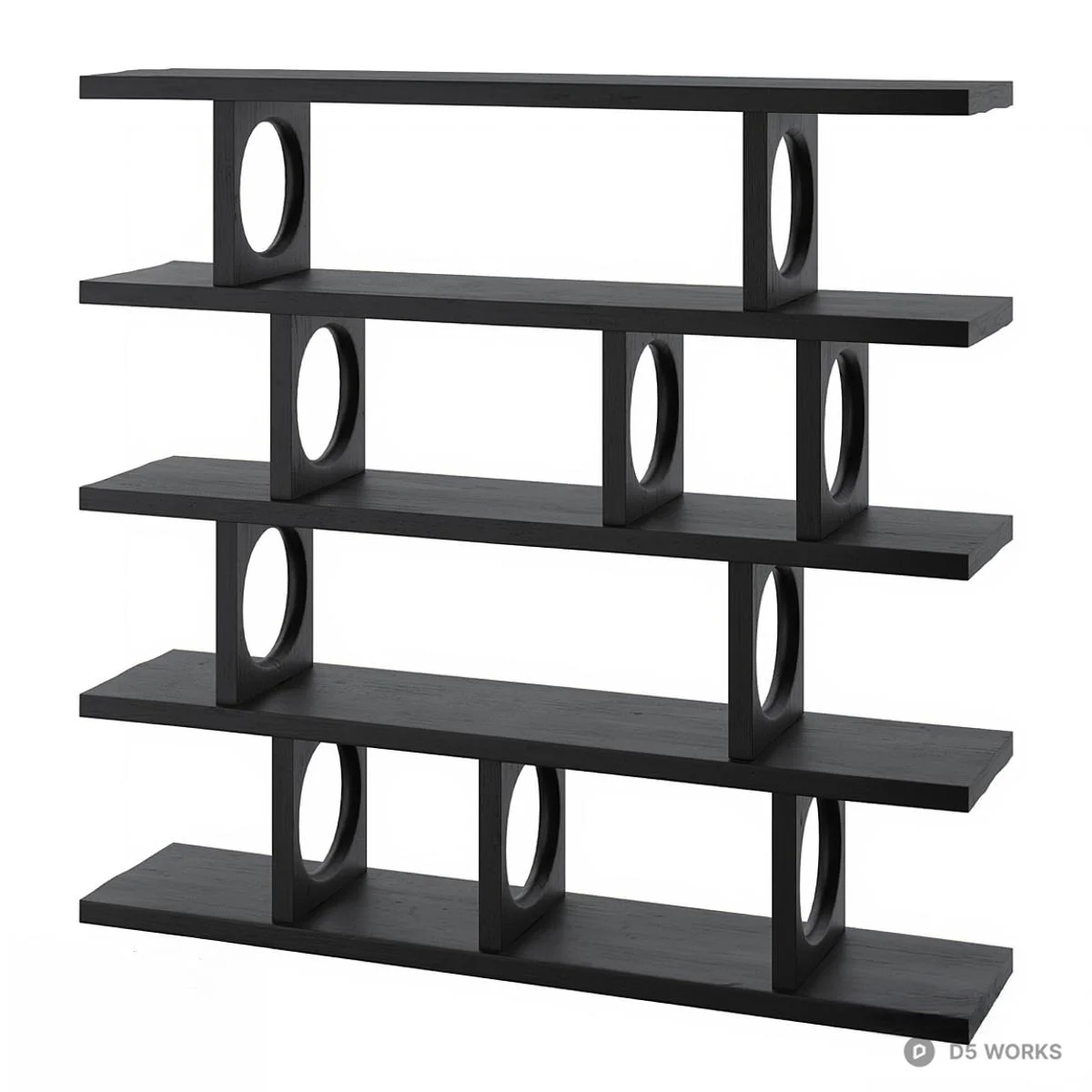 Minimalist Black Circular Hole Shelving Unit 3d model - Image 1