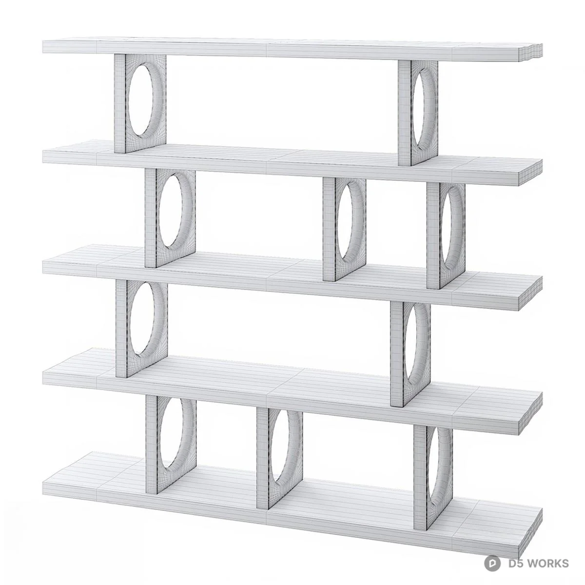 Minimalist Black Circular Hole Shelving Unit 3d model thumbnail 2