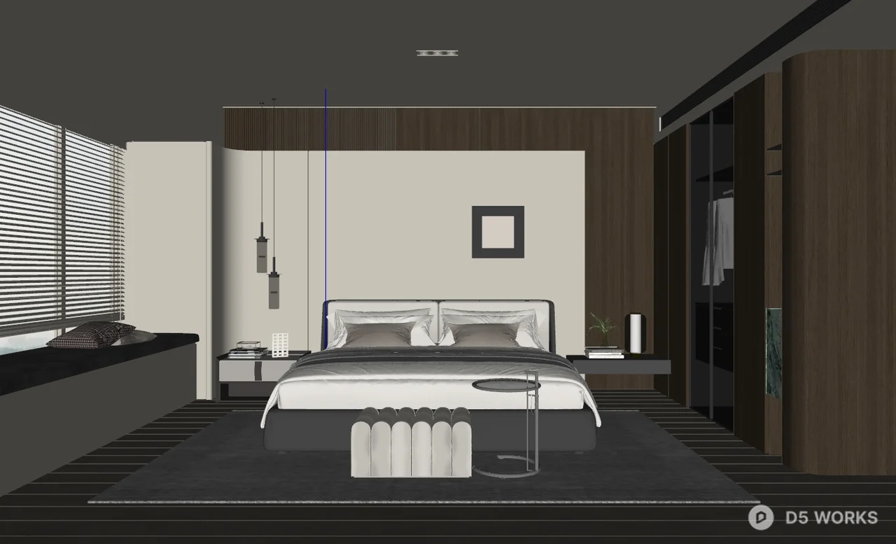 Modern Minimalist Master Bedroom With Warm Lighting 3d model thumbnail 2