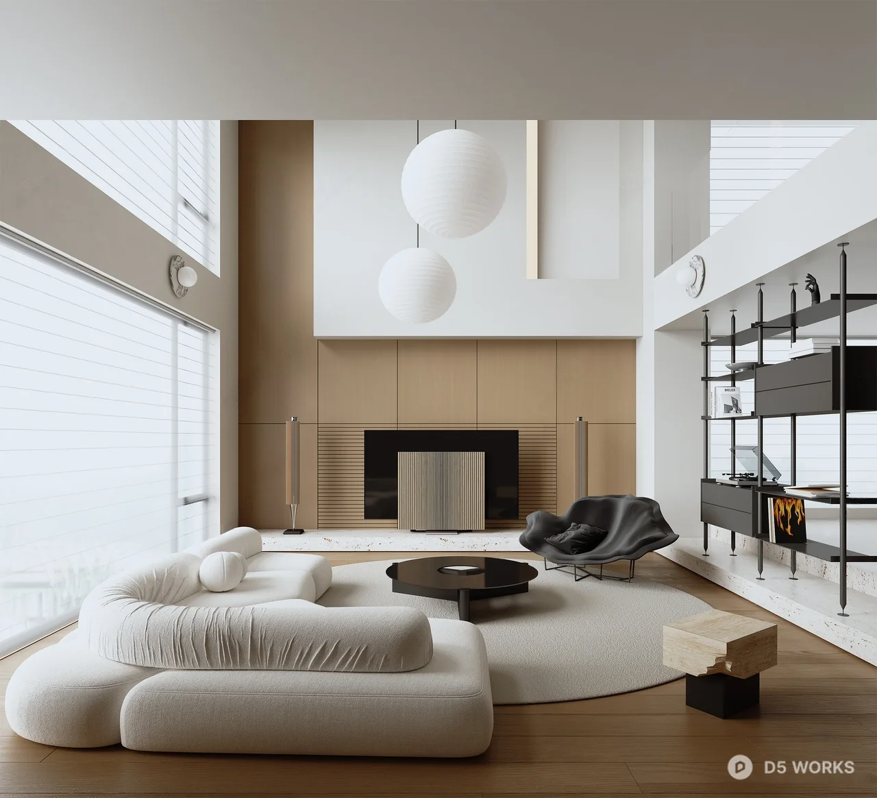Minimalist Villa Living Room with Cloud Sofa 3d model - Image 1
