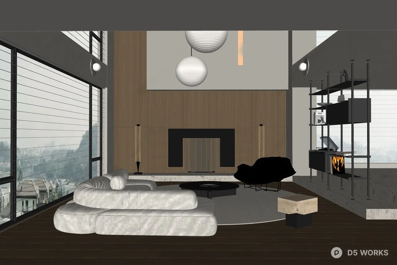Minimalist Villa Living Room with Cloud Sofa 3d model thumbnail 2