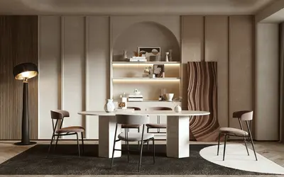 Minimalist Dining Room with Arch Shelving 3d model